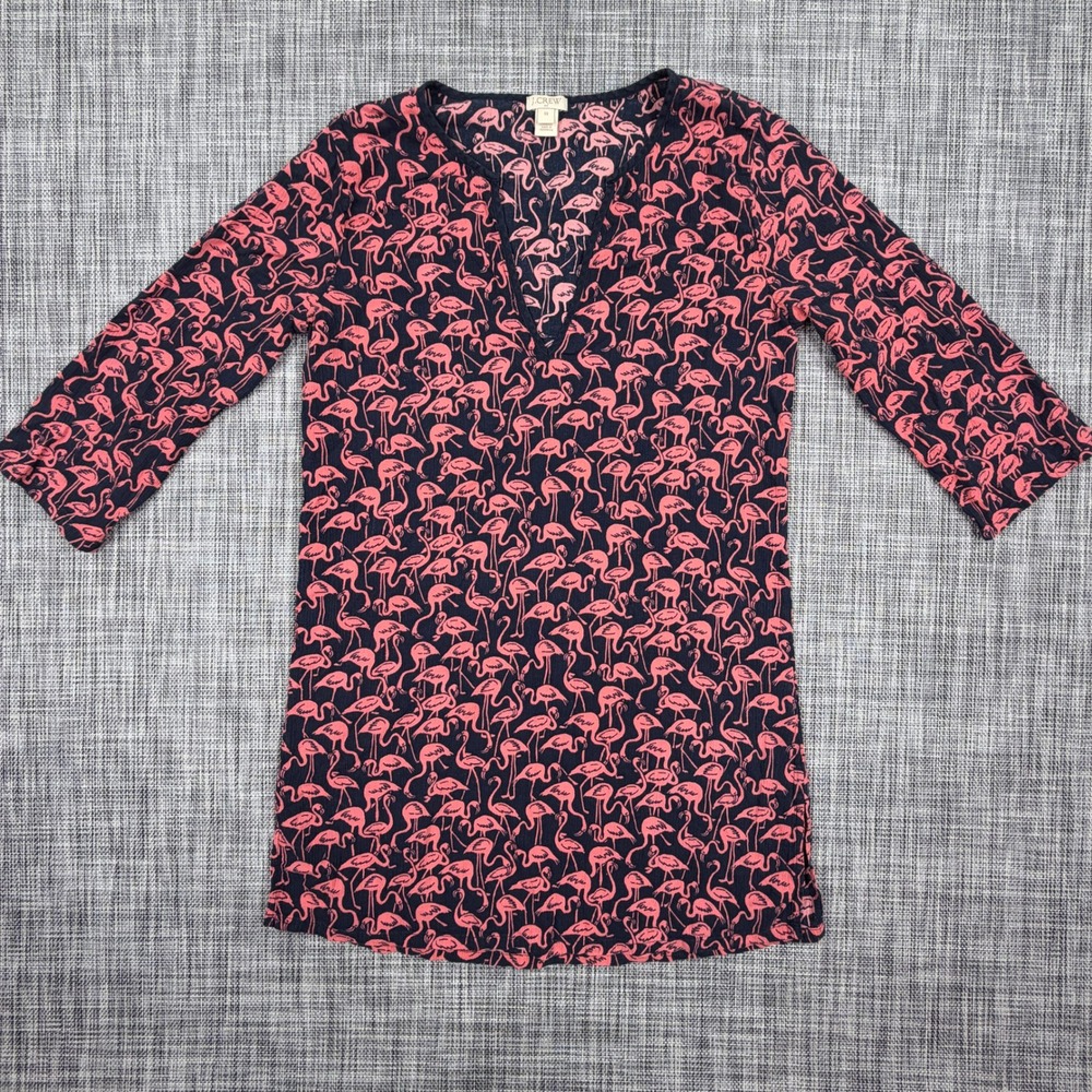 J.Crew Factory Womens XS Flamingo Navy Pink Cotton Tissue Tunic Swim Cover Up